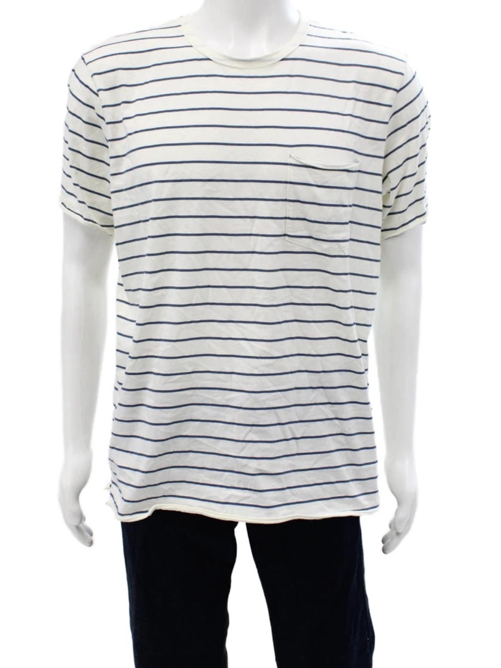 rag & bone Men's Organic Cotton Striped Pocket Tee T-Shirt White Blue XL⁠